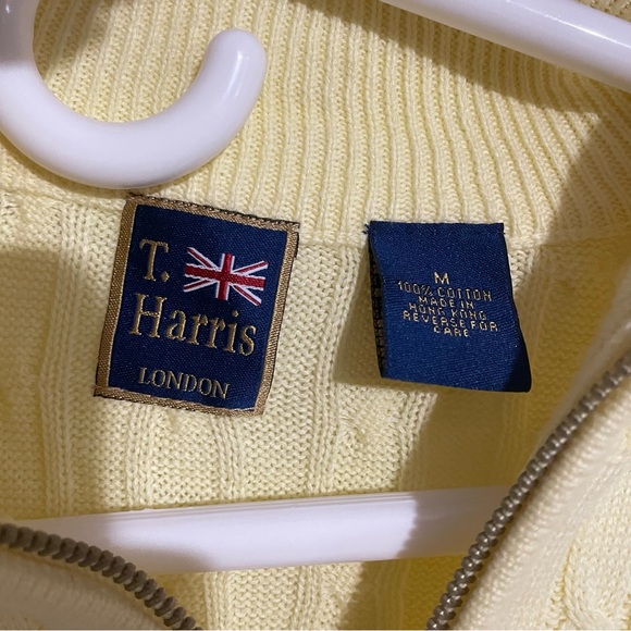 T Harris London Sweater Men's Size Medium Yellow Quarter Zip LongSleeve Cotton - Picture 2 of 10